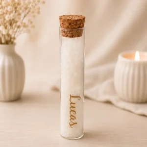 Gepersonaliseerd buisje met badzout (Aloe Vera) - Een elegant en origineel bedankje