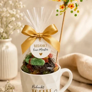 Bedankt toffe meester - Geschenkset met mok en snoep